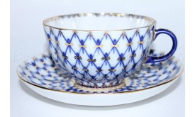 Cup and saucer pic. Cobalt Net, Form Tulip